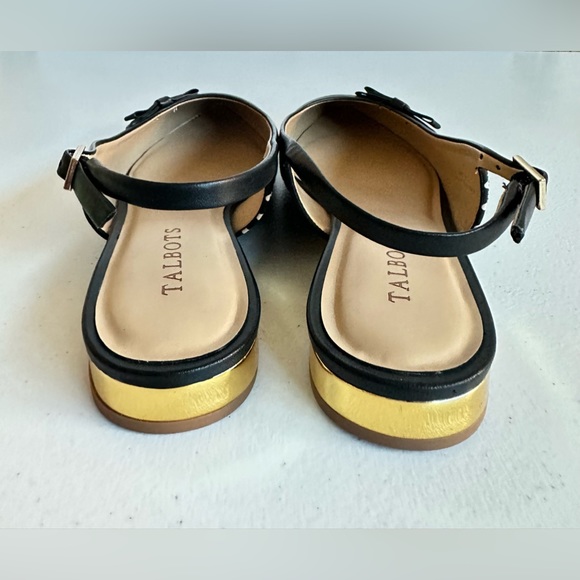 Talbots Edison Slingback Flats Polka Dot Print Gold Mirrored Low Heel Size 8M - Picture 7 of 12